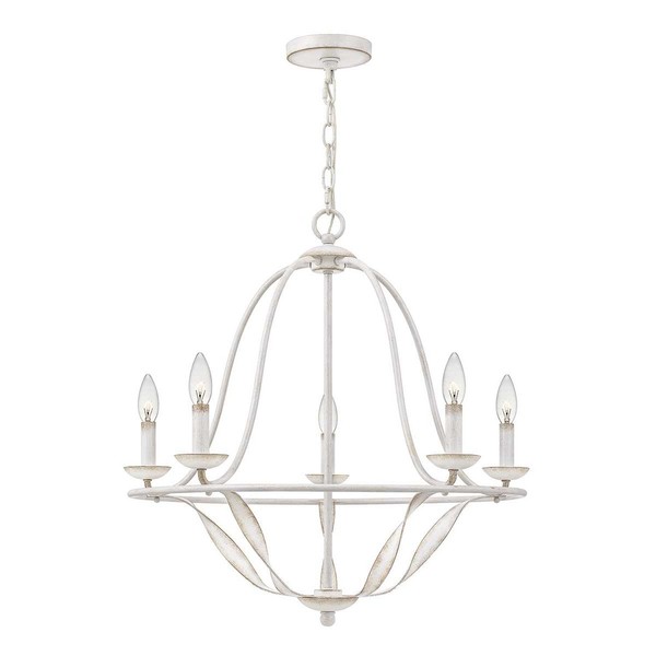 Kronleuchter Rustikal Shabby Weiß Ø 63,6 Cm 5X E14 Metall HäNgelampe Esstisch-image
