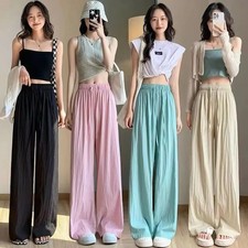Straight Leg Loose Trousers Wide Leg Long Pants High Waist Women's Pants Ice Sil
