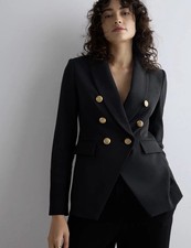 Quince Captain’s Convertible Black Blazer Women's  Double-Breasted Blazer XL
