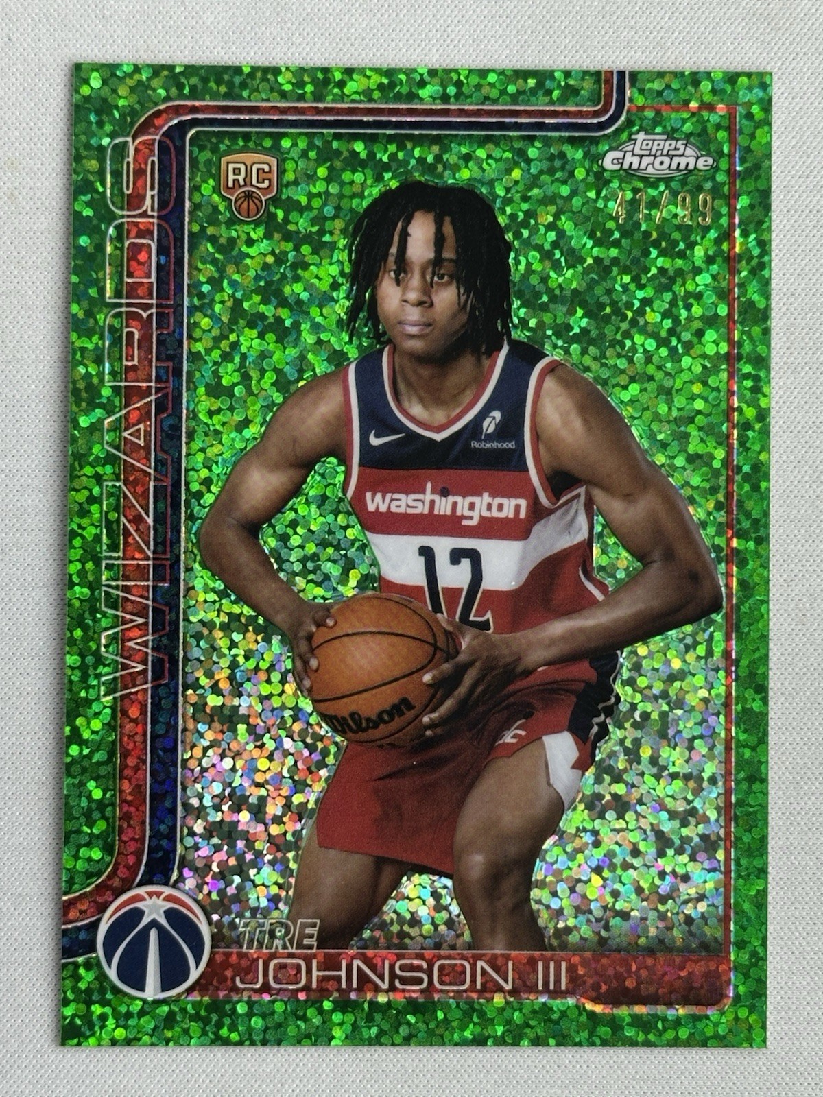 Tre Johnson III 2025 Topps Chrome Green Speckle Refractor /99 RC Image Variation