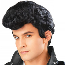 50'S Greasers Style Black Wig, 3 Inches Novelty Rock Star Cosplay Accessory for