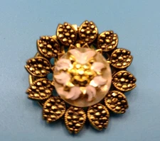 West Germany Vintage Gold Tone Scarf Clip, Retro Estate Flower Design 