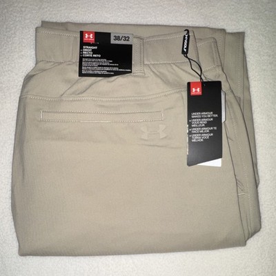NWT Under Armour The Showdown Golf Pant Mens Beige 38x32 Straight Flat Front
