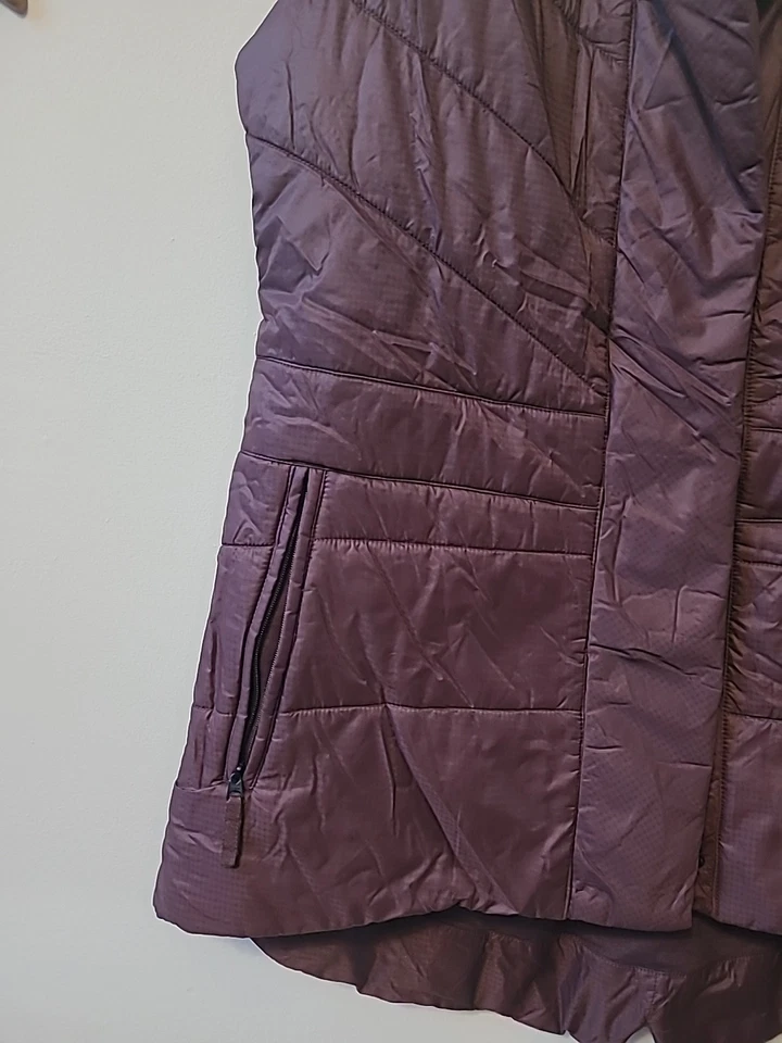 Mujeres Smartwool Chaqueta Larga Abrigo Chaleco L Acolchado Borgoña Lana Nylon  Foto 2 de 4