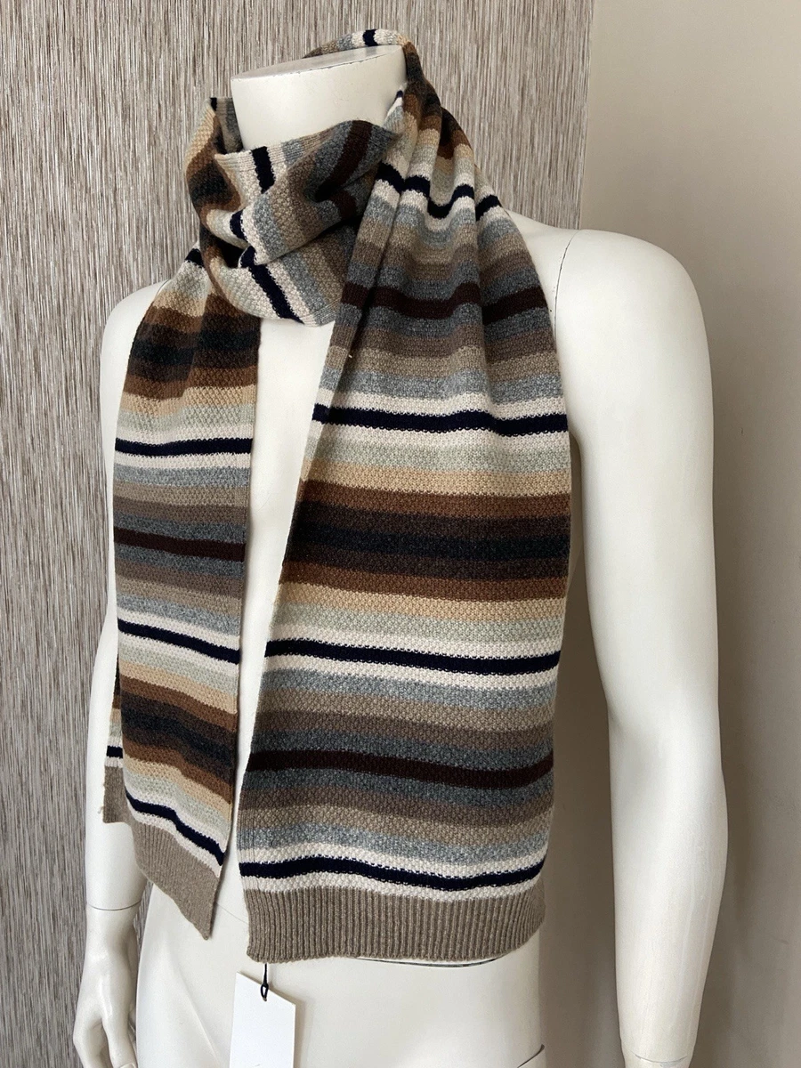 Écharpe Bleu Signature Stripe Laine d'Agneau Cachemire