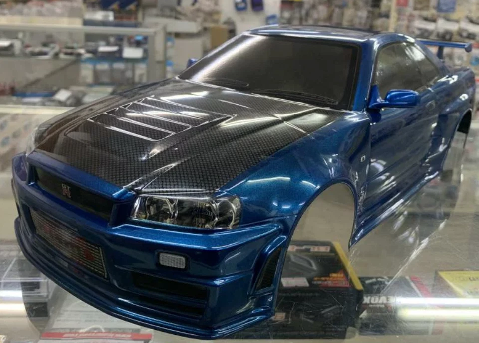 NEW TAMIYA 1/10 RC NISSAN R34 GTR GT-R Z-TUNE BULE PAINTED BODY w/ CARBON HOOD - Image 2 of 4