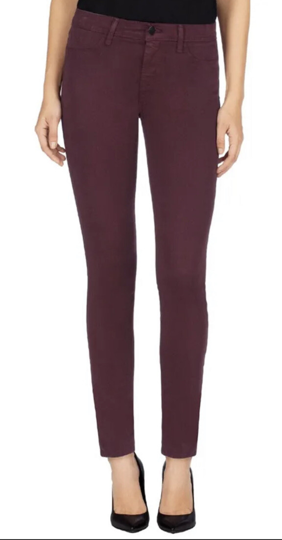 J BRAND JEANS 485 LUXE SATEEN SUPER SKINNY Pants in Deep Mulberry