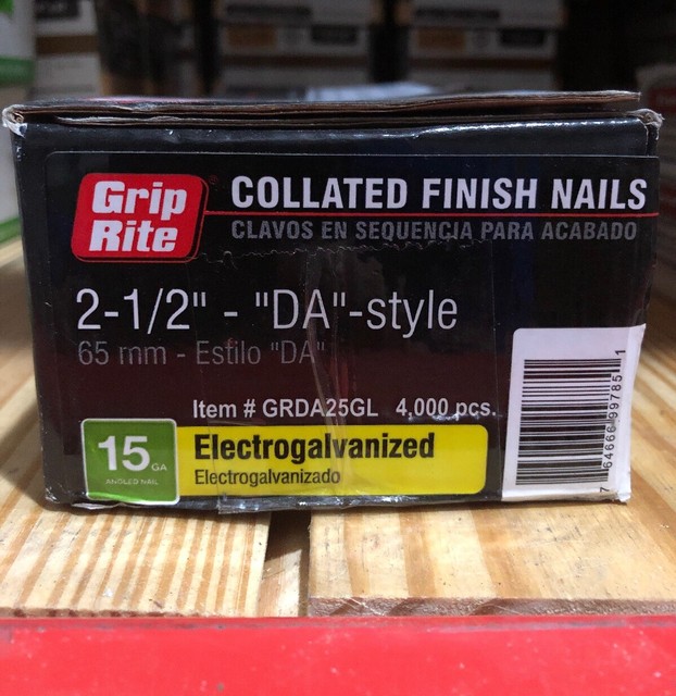 (BOX OF 4000) Grip Rite 21/2" DAStyle 15 Gauge Collated Finish Nails