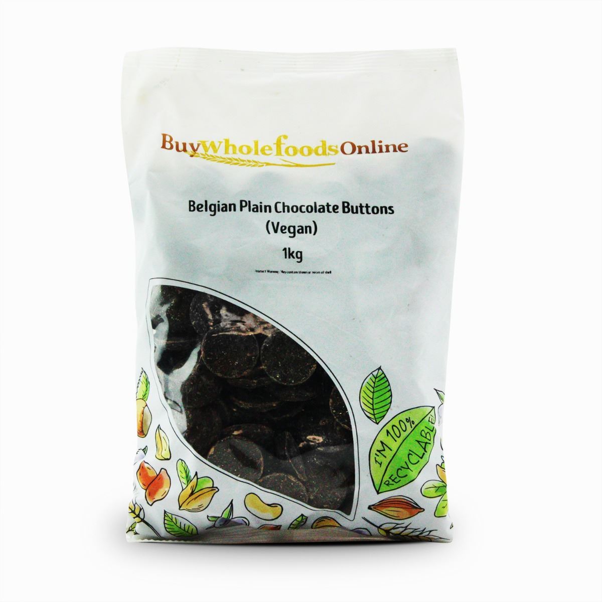 Belgian Plain Chocolate Buttons (Vegan) 1kg | BWFO | Free UK Mainland P&P