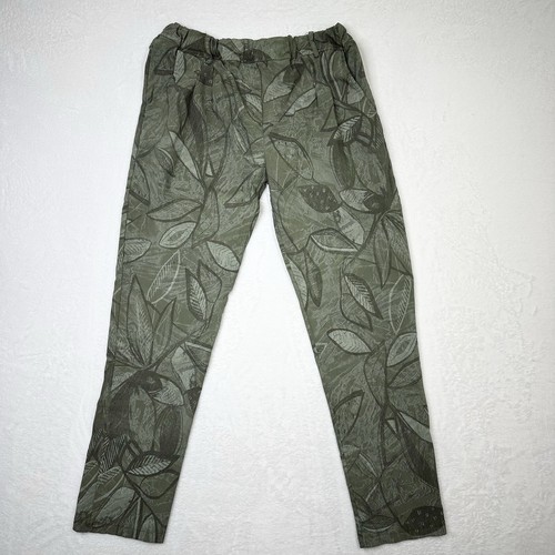 Nina Kendosa Pants Womens Medium Sivan Green Leaf Print Pull On Casual Stretch