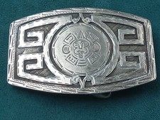 Sterling Mexico Aztec/Mayan Sun Face Belt Buckle: 2.6" x 1.75"  28 g