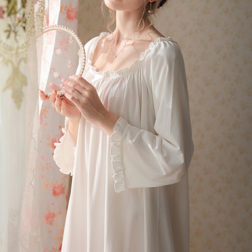 Women's Cotton Victorian Nightgown Long Sleeve Ruffle Vintage Soft Sleep Dress - Bild 36 von 36