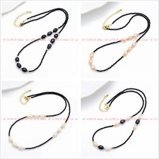 Faceted 3mm Round Black Spinel 8-9mm Natural Freshwater Pearl Pendant Necklace