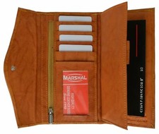 Real Leather Long Womens Clutch Ladies Wallet Checkbook Card ID Pen Holder Tan