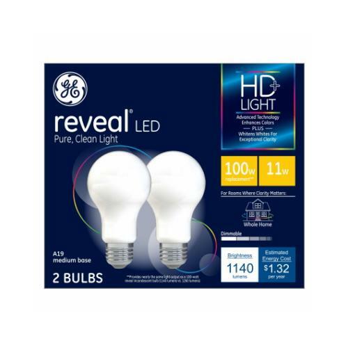 Bombilla LED Reveal HD+, base media A19, 1140 lúmenes, 11 vatios, 2 piezas. - Imagen 1 de 1