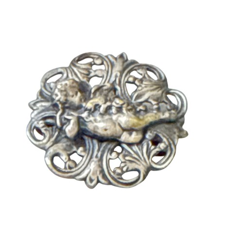 Victorian Cherub Belt Buckle Half Ornate Angel Scroll Metal Fastener Antique Jew - Picture 3 of 11