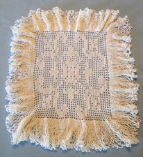 LARGE Vintage 13 x 11 1/2" Rectangle Hand Crocheted RUFFLED Centerpiece DOILY