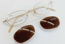 VINTAGE CALVIN KLEIN Eyeglasses CK515 001 Sun Clip On 51-20 Titanium JAPAN