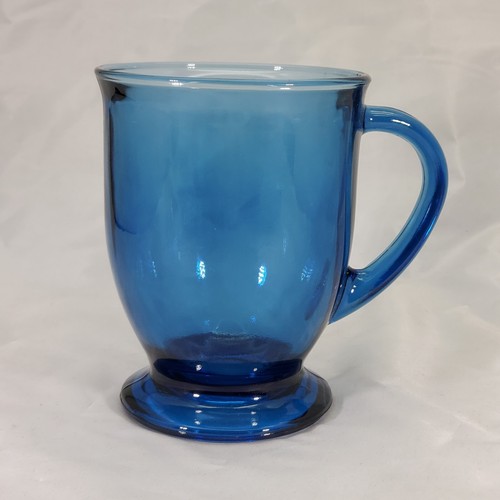 Vintage Anchor Hocking 16 oz Light Blue Glass Footed Pedestal Cafe Café Mug - Picture 2 of 4