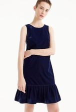 J CREW 6 Velvet Dress Ruffle Hem Shift Midnight Ink Blue Sleeveless Keyhole NWT 