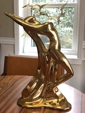 Rare Jaru Gold Pottery Modernest Nude Woman Dancer Signed 18.5" Tall