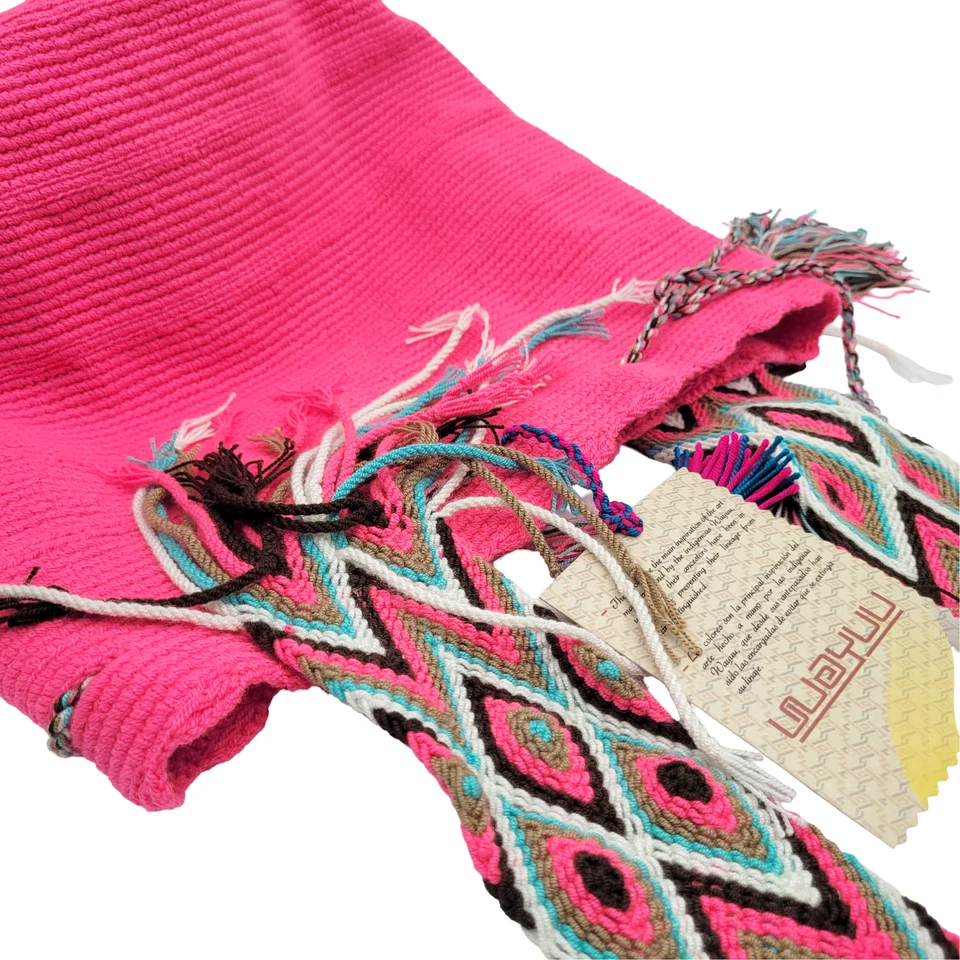 NUEVO CON ETIQUETAS 🔥 Bolso Mochila Wayuu Grande Colombiano Hecho a Mano Sólido Informal Calidad Superior ROSA Foto 3 de 4