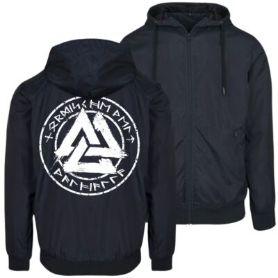 Herren Männer Windbreaker Windjacke Regenjacke Walhalla Runenkreis weiss