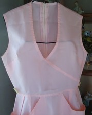 Vtg 50s Pink Full Coverage Apron Dress Coverall Candystriper Pin Up Dress