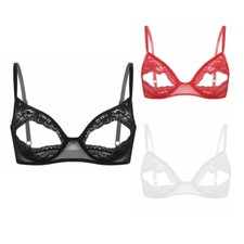 Womens Floral Lace Nipple Split Bra Lingerie Triangle Bralette Wire-Free Bra Top
