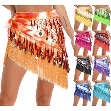 Women Belly Dance Hip Scarf Sequins Tassel Exquisite Triangle Skirt Waist Chain