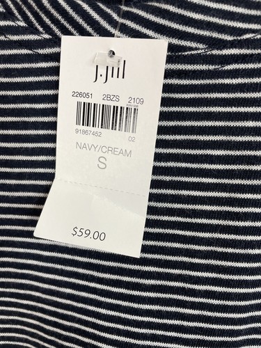 J. Jill Stretchy Striped Thin Knit Navy Blue Top Womens Size Small Casual - Picture 5 of 7