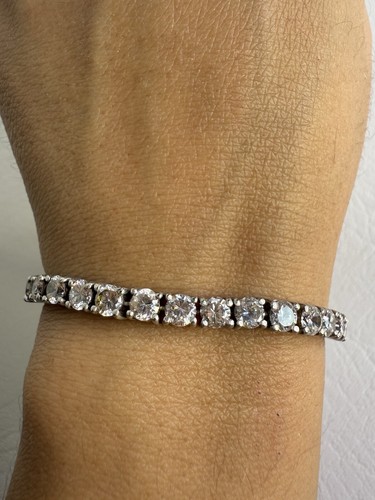 Bracciale Tennis Argento Sterling 925 SETA Firmato Zirconi Scintillanti 7,5” - Foto 3 di 7