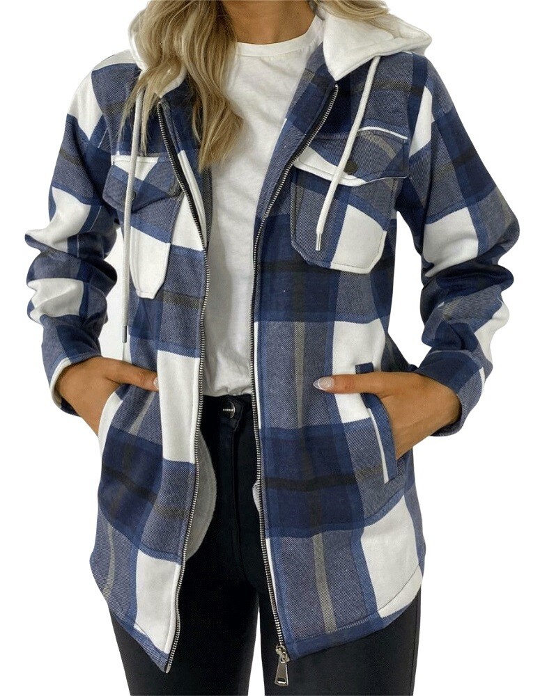 Mujeres a Cuadros Chaqueta Polar Blusa Invierno Camisa Más Tallas Capucha 8-30