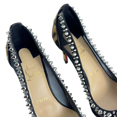 CHRISTIAN LOUBOUTIN Galativi Spikes 85 Leopard Mesh Heels Pump 37