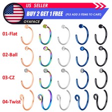 2pcs C-shaped Fake Nose Ring Labret Lip Ring Surgical Steel Piercing Clip On 20G