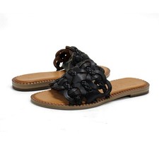 Women's Spring Step Alysia Braided Black Leather Slide Sandal NEW