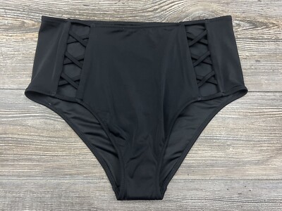 Shade & Shore Swim Suit Bottoms Black High Waist  Cut-Out Sides Size Small