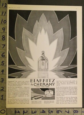 1928 SAW ART DECO PERFUME FRAGRANCE BIARRITZ CHERAMY PARIS BEAUTY AD 24878