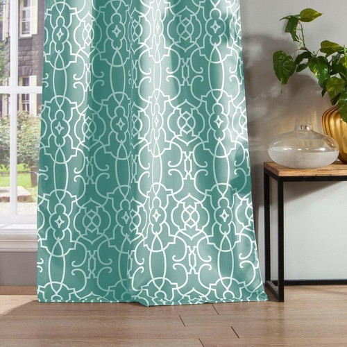 Set 2 Ocean Blue Geometric Curtains Panels Drapes Grommet Darkening 112 inch L - Bild 4 von 4