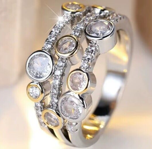 Nuevo anillo burbuja apilable plata y oro piedras transparentes todos los tamaños - Imagen 2 de 4