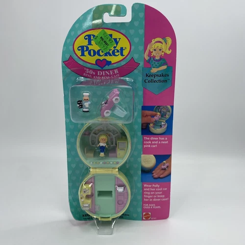 Vintage Polly Pocket 50’s Diner Figure Playset Ring And Case 8743 Mattel 1993