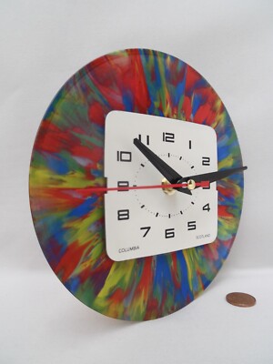 60s VINYL SPLATTER WALL CLOCK, Vintage 7'' SINGLE RECORD, Retro AA BATTERY QUARZ