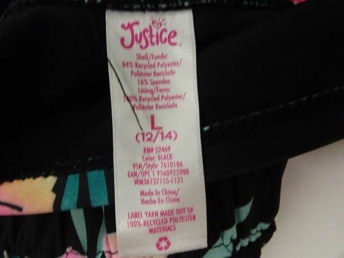 Justice Girls Black Floral 2 Pc Top Jogger Shorts Swimwear Swimsuit Sz M&L NEW - Picture 4 of 4