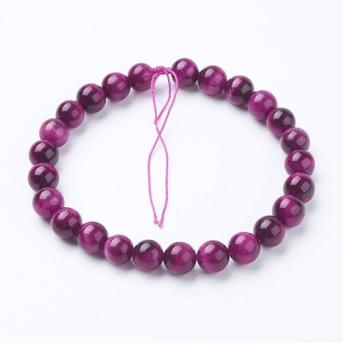 24 x Natural Rose Tiger Eye 8mm Beads Strands Dyed & Heated Round Deep Pink DIY - Picture 3 of 3