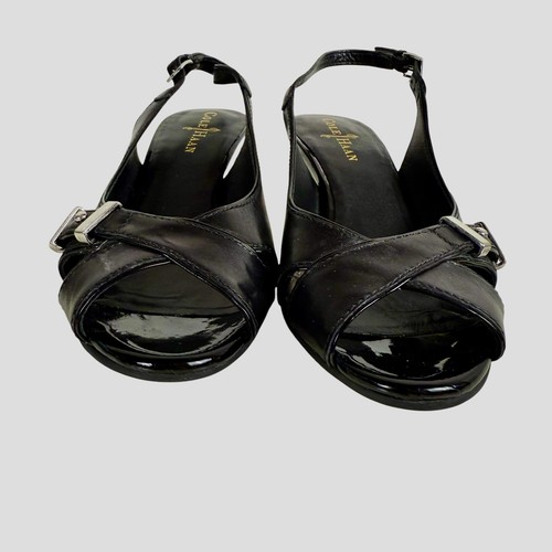 COLE HAAN Nke Air Black Leather Peep Toe Sling Back Heels A12 D37592 Size 7 B - Picture 6 of 15
