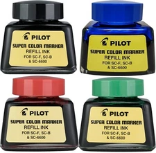 Pilot Super Color Permanent Marker Refill Ink, Four 1-Oz Bottles, Original
