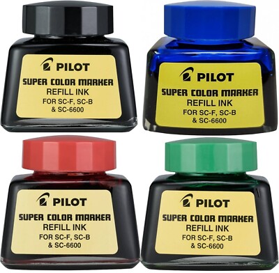 Pilot Super Color Permanent Marker Refill Ink, Four 1-Oz Bottles, Original