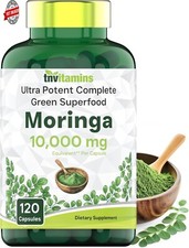 Organic Moringa Powder Capsules - 10000mg of Pure Nutrient - 120 Capsules