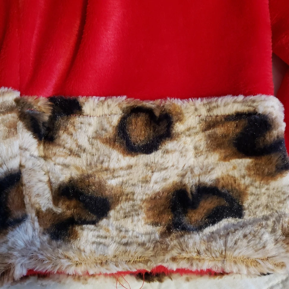 Dennis Basso 3X 红色毛绒长袍豹人造毛皮装饰深口袋自带新品 — 第 2/4 张图片