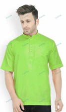 Mens Kurta Indian Shirt Kurta Solid Top Tunic Cotton Big and Tall Half Sleeve Ku